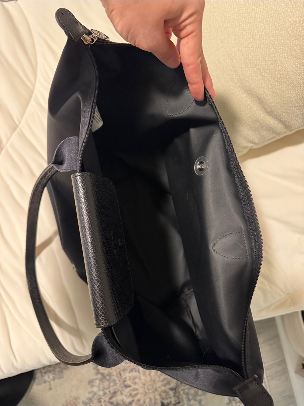 Longchamp Black Tote with White AMOUR Graphic - Picture 10 of 12